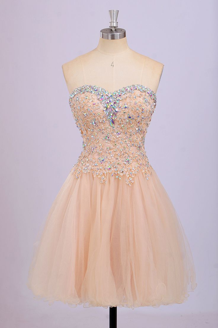 Gorgeous Sweet Sweetheart Beading Tulle Champagne Mini Homecoming/prom Dresses