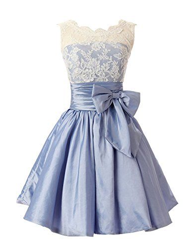 Sweet A-line Scoop Corset Bow Sash Taffeta Ruffles Blue Homecoming Dresses